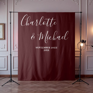 Deep Burgundy Script Minimalist Wedding Backdrop
