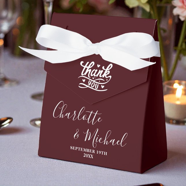 Deep Burgundy Script Minimalist Wedding Favor Boxes (Creator Uploaded)