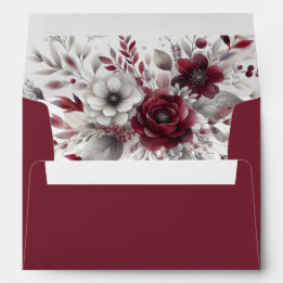 Deep Burgundy Silver Gray Watercolor Floral Custom Envelope
