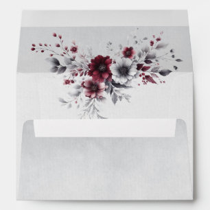 Deep Burgundy Silver Gray Watercolor Floral Custom Envelope