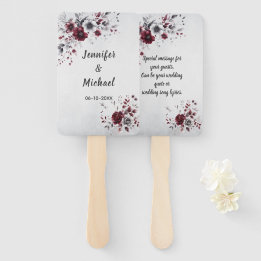 Deep Burgundy Silver Gray Watercolor Floral Custom Hand Fan