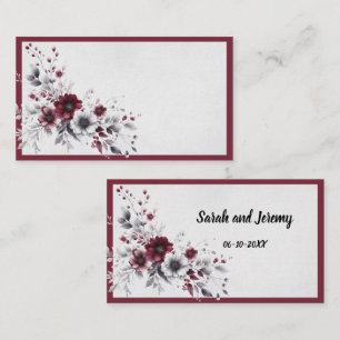Deep Burgundy Silver Gray Watercolor Floral Custom Place Card