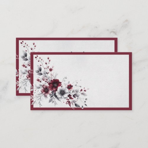Deep Burgundy Silver Gray Watercolor Floral Custom Place Card