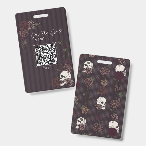 Deep Burgundy Skull Bride Drink QR Badge