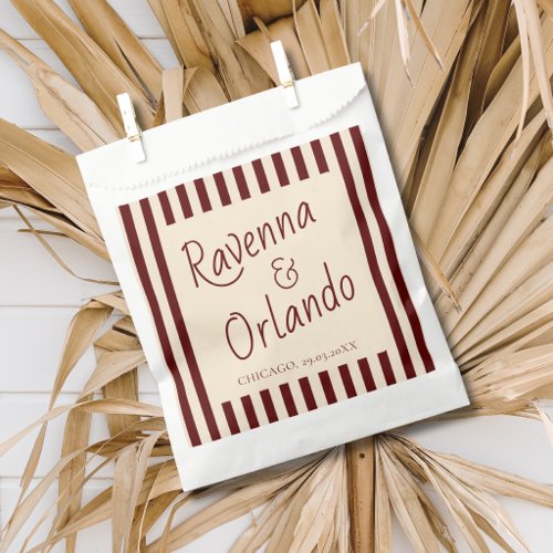Deep Burgundy Stripes Retro Minimalist Wedding Favor Bag