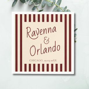 Deep Burgundy Stripes Retro Minimalist Wedding Napkins