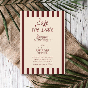 Deep Burgundy Stripes Retro Minimalist Wedding Save The Date