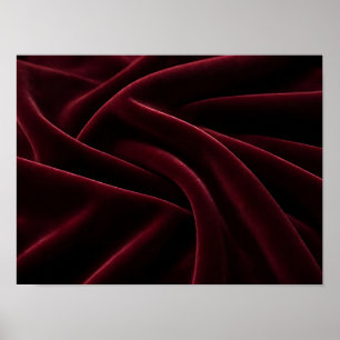 Deep Burgundy Velvet Fabric Fold Texture Poster