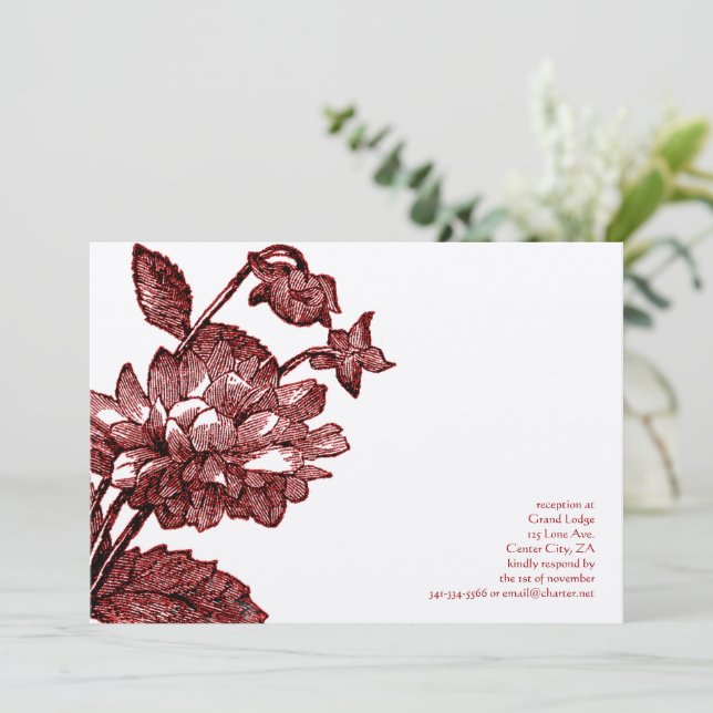 Deep Burgundy Vintage Red Rose Wedding Invitation (Standing Front)