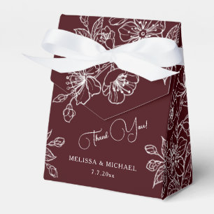 Deep Burgundy White Floral Custom Wedding Favor Boxes
