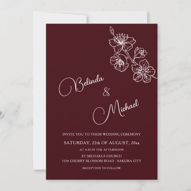 Deep Burgundy White Floral | Wedding Invitation (Front)