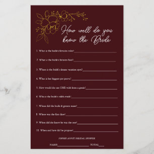 Deep Burgundy Who Knows The Bride Shower Game
