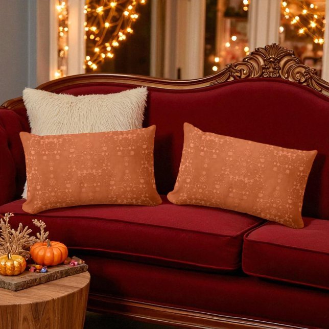 Deep Burnt Orange Fancy Damask Pattern Lumbar Pillow (Creator Uploaded)