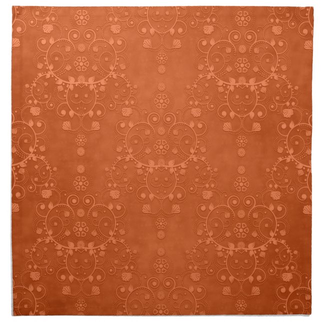 Deep Burnt Orange Fancy Damask Pattern Napkin (Front)