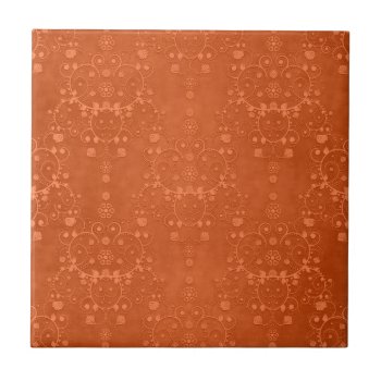 Deep Burnt Orange Fancy Damask Pattern Tile by MHDesignStudio at Zazzle