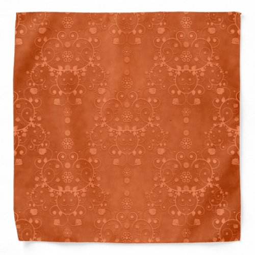 Deep Burnt Orange Floral Damask Pattern Bandana