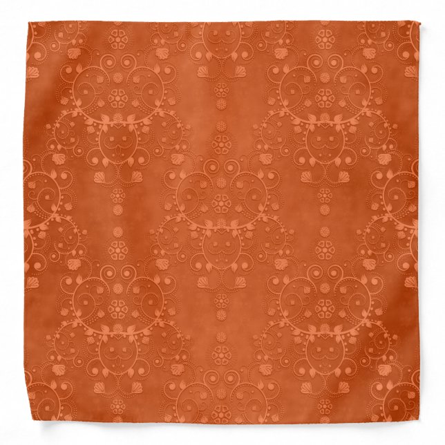 Deep Burnt Orange Floral Damask Pattern Bandana (Front)