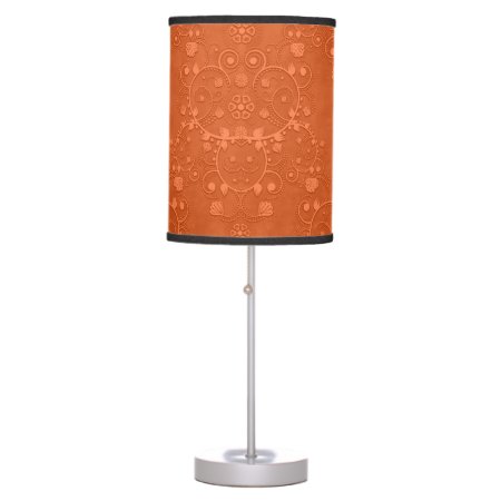 Deep Burnt Orange Floral Damask Pattern Table Lamp