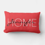 Deep Carmine Pink Color Home Monogram Lumbar Pillow at Zazzle