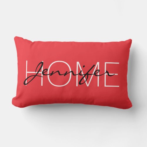 Deep carmine pink color home monogram lumbar pillow