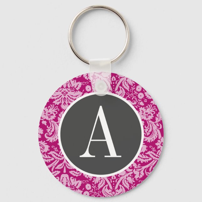 Deep Cerise Damask Keychain (Front)
