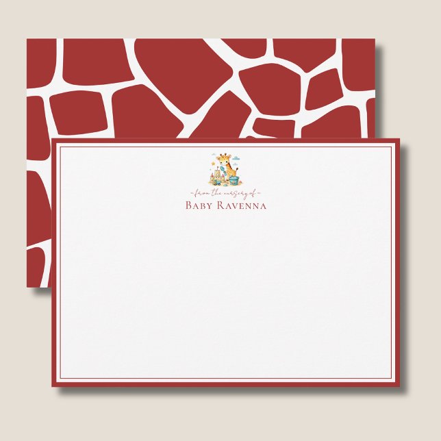 Deep Cherry Red Giraffe Skin Nursery New Baby  Note Card (Creator Uploaded)