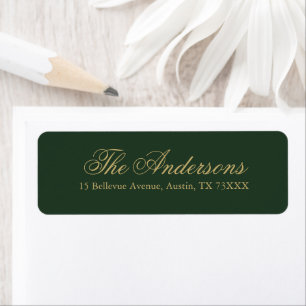 Deep Classic Green Gold Script Family Address Label