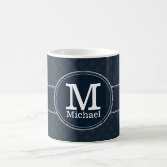 Deep Classic Navy Blue Pattern Custom Monogram Coffee Mug