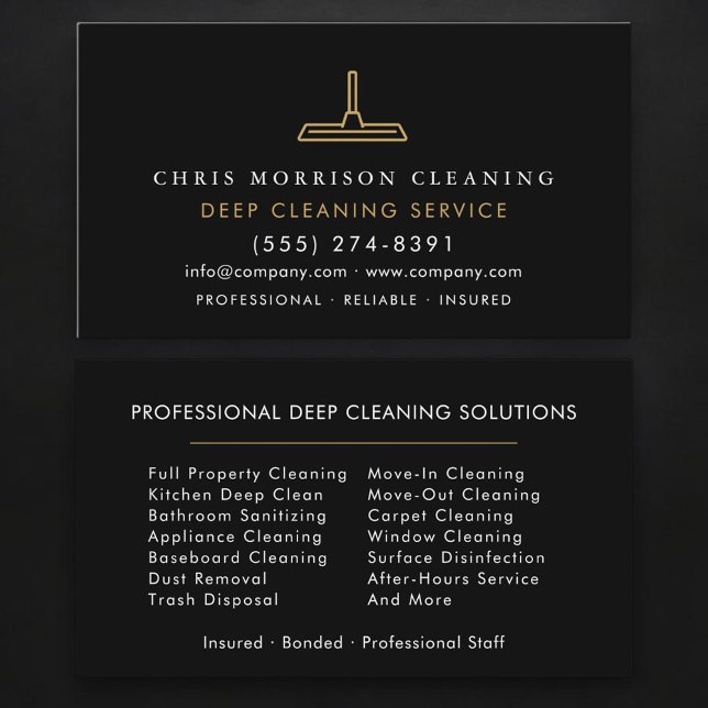 Deep Cleaning Service Professional Black Gold Business Card (Creator Uploaded)