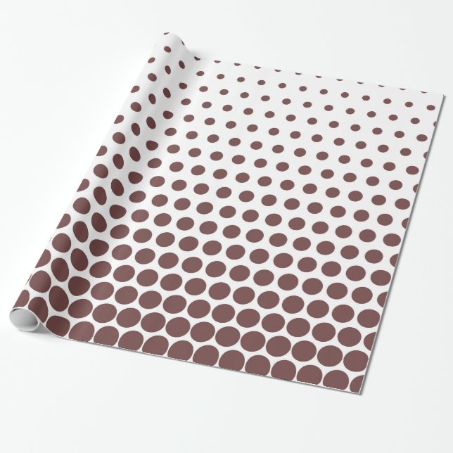 Deep Coffee Polka Dot Modern White Wrapping Paper (Unrolled)