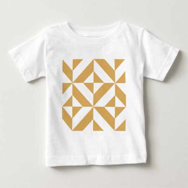 Deep Cool Gold Geometric Deco Cube Pattern Baby T-Shirt (Front)