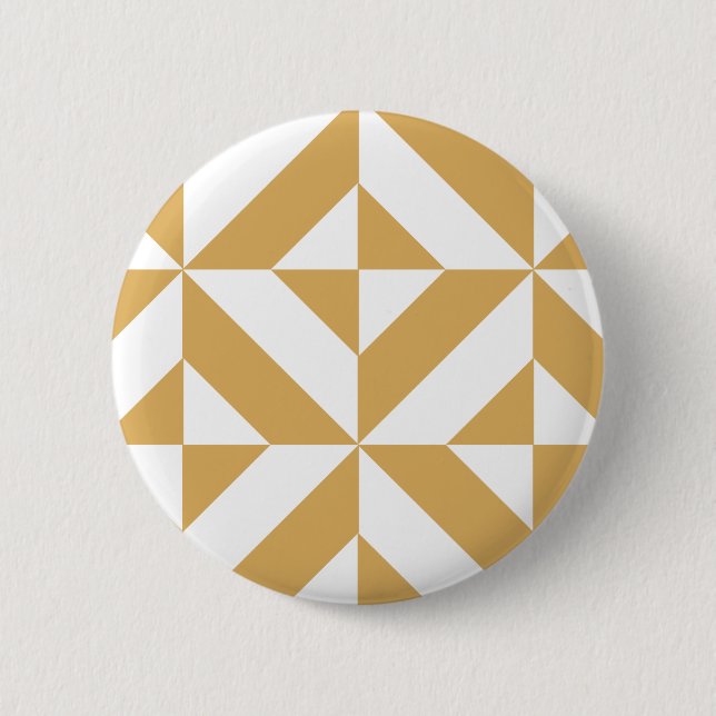 Deep Cool Gold Geometric Deco Cube Pattern Button (Front)