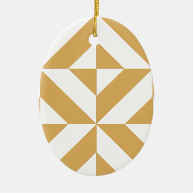 Deep Cool Gold Geometric Deco Cube Pattern Ceramic Ornament (Front)