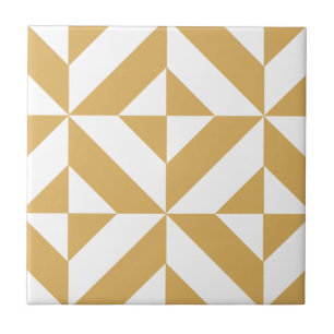 Deep Cool Gold Geometric Deco Cube Pattern Ceramic Tile
