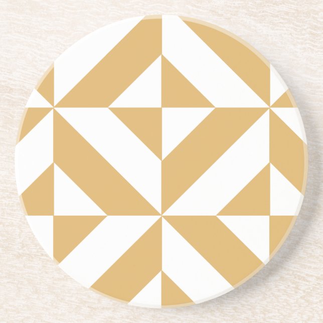 Deep Cool Gold Geometric Deco Cube Pattern Drink Coaster (Front)