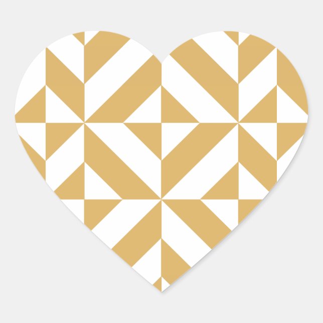 Deep Cool Gold Geometric Deco Cube Pattern Heart Sticker (Front)