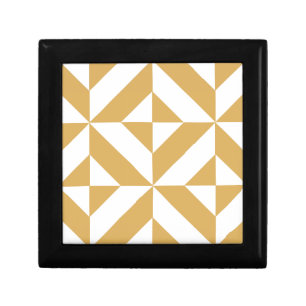 Deep Cool Gold Geometric Deco Cube Pattern Jewelry Box