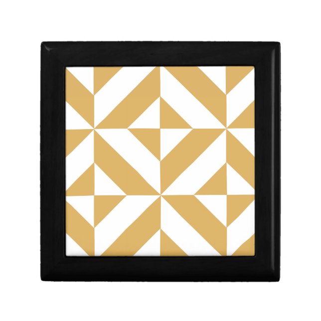 Deep Cool Gold Geometric Deco Cube Pattern Jewelry Box (Front)