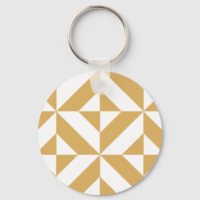 Deep Cool Gold Geometric Deco Cube Pattern Keychain (Front)