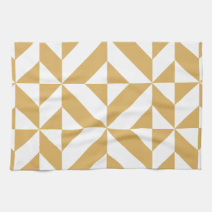 Deep Cool Gold Geometric Deco Cube Pattern Kitchen Towel