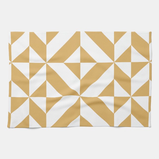 Deep Cool Gold Geometric Deco Cube Pattern Kitchen Towel (Horizontal)