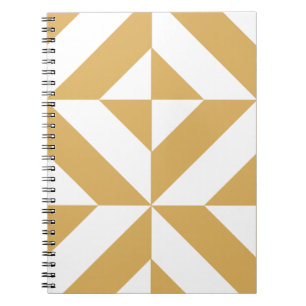 Deep Cool Gold Geometric Deco Cube Pattern Notebook