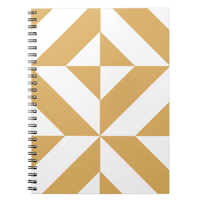 Deep Cool Gold Geometric Deco Cube Pattern Notebook (Front)