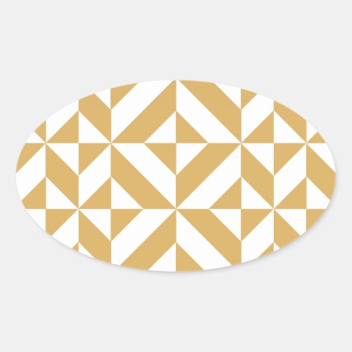 Deep Cool Gold Geometric Deco Cube Pattern Oval Sticker