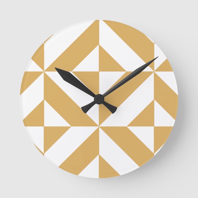 Deep Cool Gold Geometric Deco Cube Pattern Round Clock (Front)