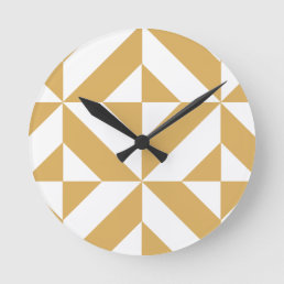 Deep Cool Gold Geometric Deco Cube Pattern Round Clock