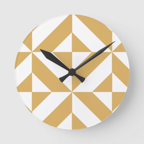 Deep Cool Gold Geometric Deco Cube Pattern Round Clock