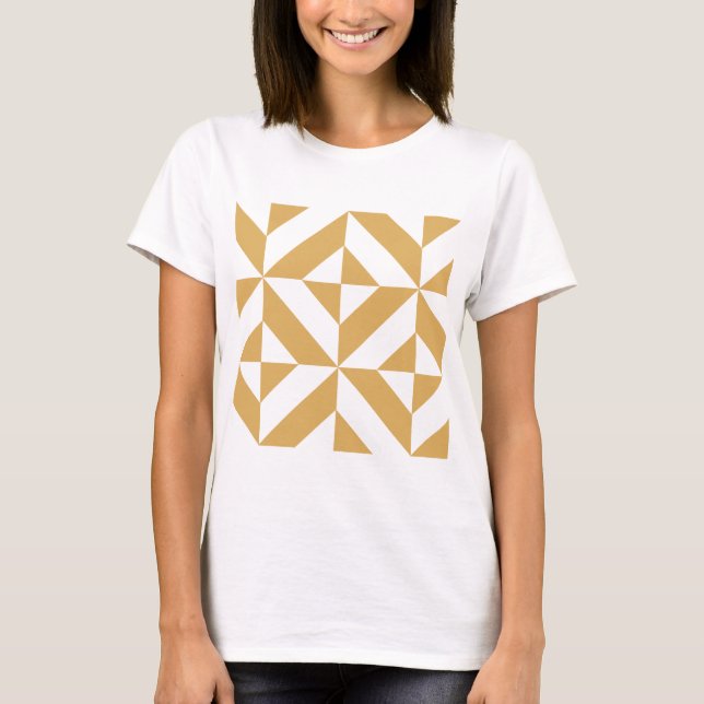 Deep Cool Gold Geometric Deco Cube Pattern T-Shirt (Front)