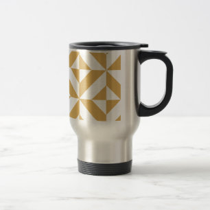Deep Cool Gold Geometric Deco Cube Pattern Travel Mug