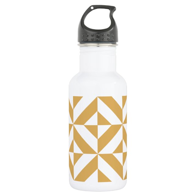 Deep Cool Gold Geometric Deco Cube Pattern Water Bottle (Front)